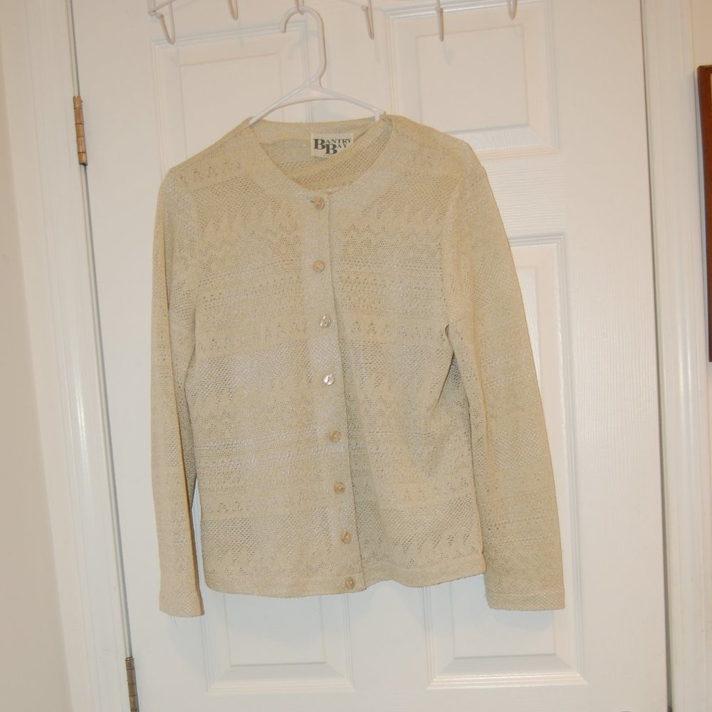 Bantry Bay by Par Leboff Cream Lace Like Cardigan & Sleeveless Tank Set Size M